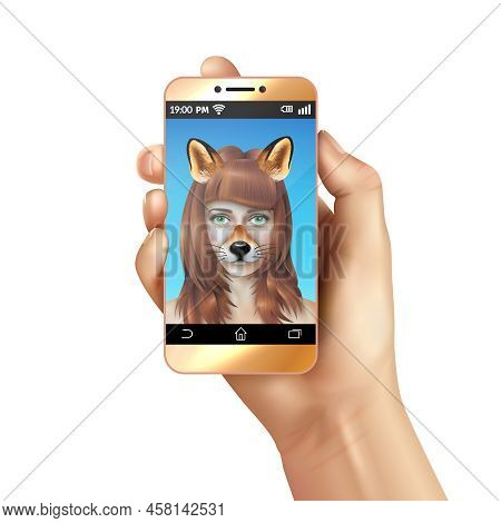 Cute Animal Faces Smartphone Mobile App Composition With Emojji  Creation On Woman Face Vector Illus