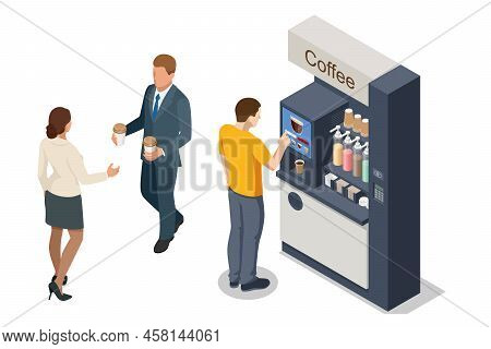 Isometric Self-service Coffee Machines Offer Consistent Quality Coffee. Vending Machine With Coffee 