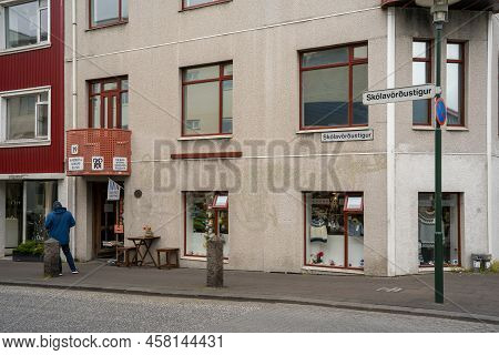 Reykjavik, Iceland - July 4, 2022  A View Of The Handknitting Association Of Iceland Store, Located 