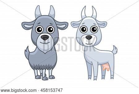 Farm Animal For Children Coloring Book. Vector Illustration Of Goats Cuple In A Cartoon Style