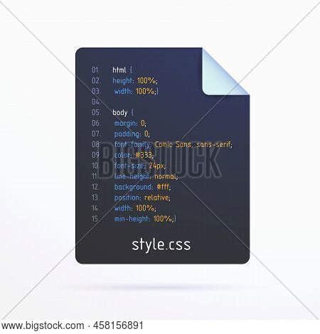 Css - Flat Vector Icon. Cascading Style Sheets File Document Concept With Real Structured Id And Ele