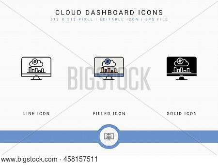 Cloud Dashboard Icons Set Vector Illustration With Solid Icon Line Style. Data Center System Concept