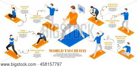 World Tai Chi And Qigong Day Isometric Icons Set With Practicing Men And Women Isolated Vector Illus