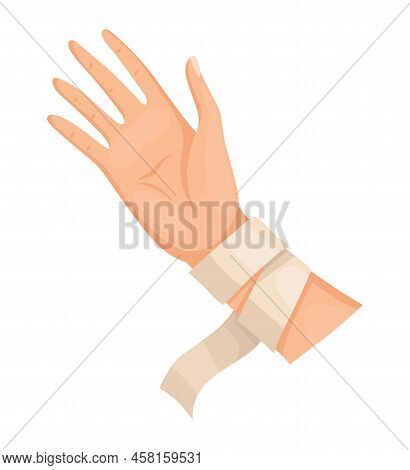 Hands Injured Skin And Procedures Of Bandaging. First Aid For Wound. Medicine Cure Or Treatment. Fir