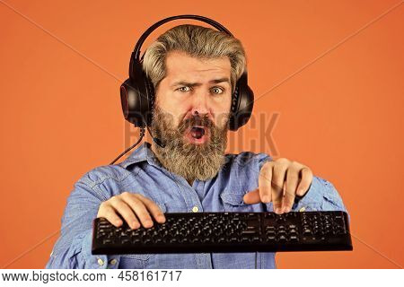 Using Pc In Office. Communication Concept. Support, Call Center And Customer Service Help Desk. Game