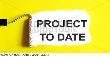 Project To Date One Open Can Of Paint With White Brush On It On Yellow Background. Repairing Concept
