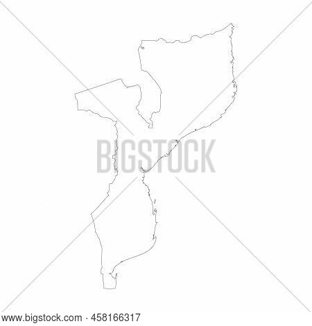 Mozambique Country Thin Black Outline. High Detailed Map. Vector Illustration Isolated On White Back