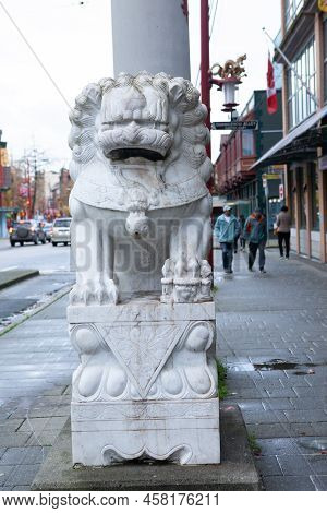 Chinese Lion At The Gates Of Vancouver Chinatown On Pender Street, 2021