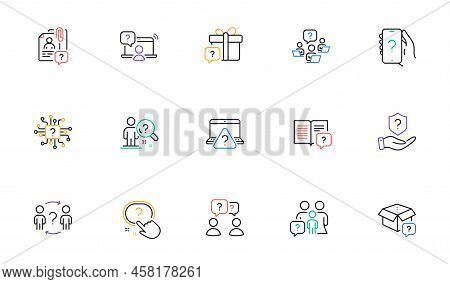 Questions Line Icons. Problem Solve, Artificial Intelligence Computer, Phone With Question Mark. Qui