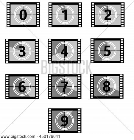 Set A Classic Film Countdown Frame At The Number One, Two,three,four,five,six,seven,eight And Nine. 