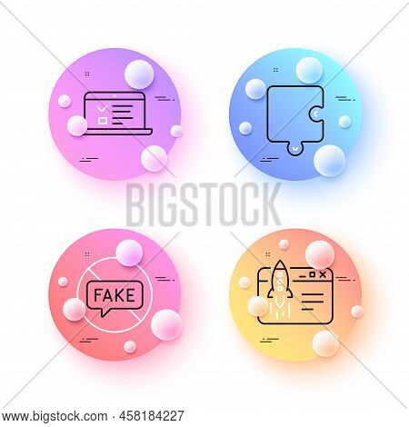Start Business, Puzzle And Fake News Minimal Line Icons. 3d Spheres Or Balls Buttons. Web Lectures I