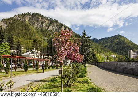 Borjomi, Georgia - May 15, 2022: Borjomi Famous Balneary Resort Town In Georgia, Mountain View.