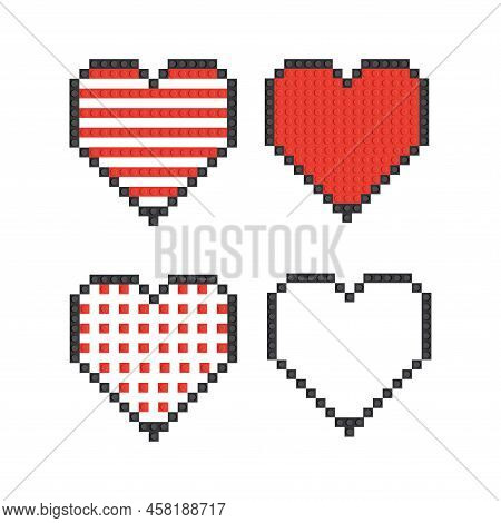 Set Of Red Hearts On A White Background From The Constructor