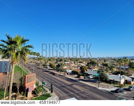 Phoenix, Az - February 12, 2022:  South Entrance To Grand Canyon University From Camelback Rd And 33