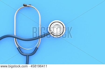 Medical Used Stethscope Isolated On Blue Background, 3d Rendering