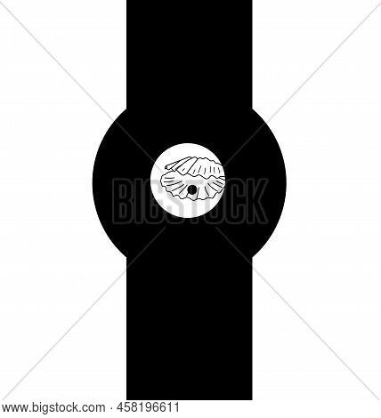 Shell With A Pearl Inside A Circle. Vector