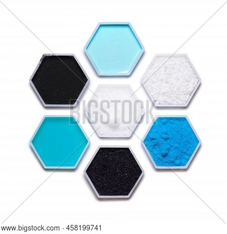 Chemical Ingredient In Hexagonal Molecular Shaped Container. Hair Conditioner, Urea, Copper (ii) Sul