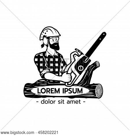 Lumberjack Arborist Tree Surgeon Holding A Chainsaw Starting Motor On Isolated White Background Vect