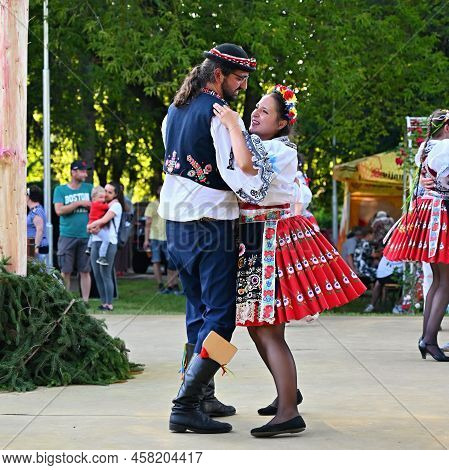 Brno - Bystrc, Czech Republic, June 25, 2022.  Traditional Czech Feast. Folk Festival. Girls And Boy