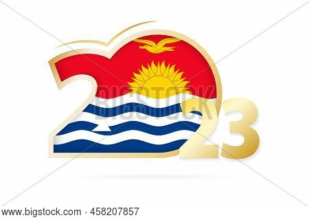 Year 2023 With Kiribati Flag Pattern. Vector Illustration.