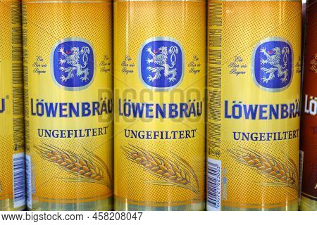 Tyumen, Russia-june 30, 2022: Lowenbrau Beer Ungefiltert Served At Every Oktoberfest In Munich Since