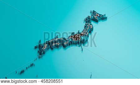 Topographic Japan Map Hypsometric Elevation Tint Spectral Shaded Relief Map 3d Illustration
