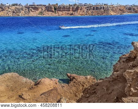 The Boat Sails On The Red Sea In The Sharm El-maya Bay In Sharm El Sheikh, Egypt. Amazing Seascape I