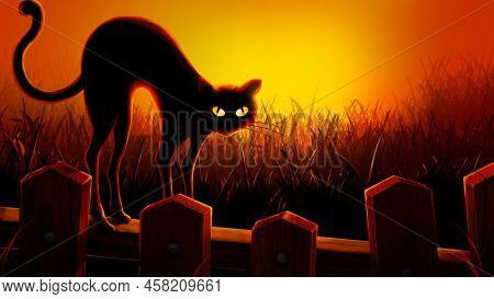 Horizontal Banner For The October Terrible Holiday. Elements, Symbols Of Halloween Hand-drawn Isolat