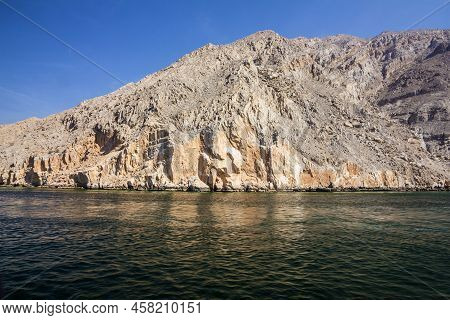 Dhow Boat Fiords Sea View, Oman, Khasab. Musandam Peninsula.