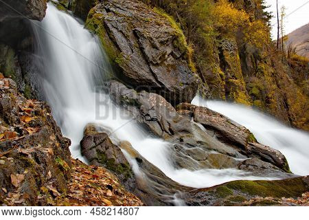 Russia. South Of Western Siberia. One Of The Many Most Beautiful Waterfalls Of The Altai Mountains O