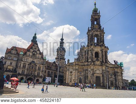 Dresden, Germany - June 28, 2022: Cathedral Sanctissimae Trinitatis Or Just Dresden Hofkirche. Alway