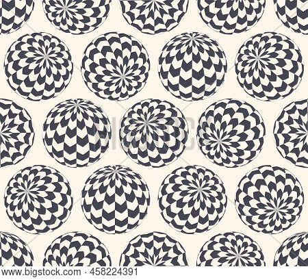 Checkered Chevron Patterned 3d Balls In Different Positions Bizarre Art Seamless Abstract Vector Bla
