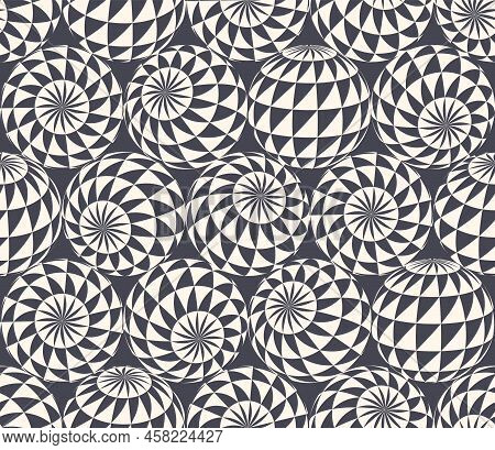 Checkered Triangles Patterned Balls In Different Positions Psychedelic Art Seamless Abstract Vector 