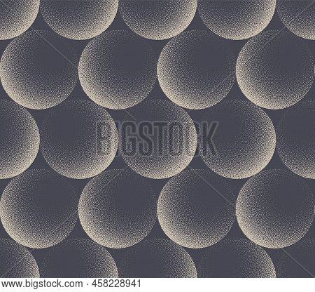 Sphere Shapes In Different Positions Seamless Pattern Vector Abstract Background. Spherical Form Sca