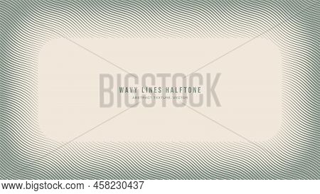 Wavy Ripple Lines Halftone Engraving Pattern Abstract Vector Vignette Rounded Frame Pale Green Borde