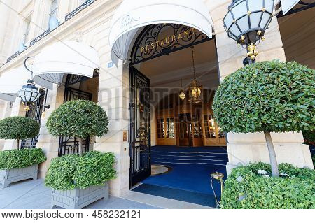 Paris, France-july 14 , 2022 : The Ritz Paris Is A Hotel And Restaurant In Central Paris, Overlookin