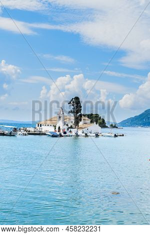 View Of Vlacherna Monastery Island, Kanoni, Corfu Ialand Greece