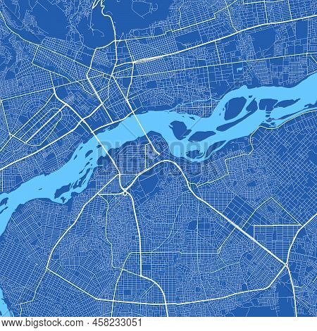Detailed Vector Map Poster Of Bamako City Administrative Area. Blue Skyline Panorama. Decorative Gra
