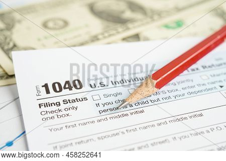 Tax Form 1040 U.s. Individual Income Tax Return, Business Finance Concept.