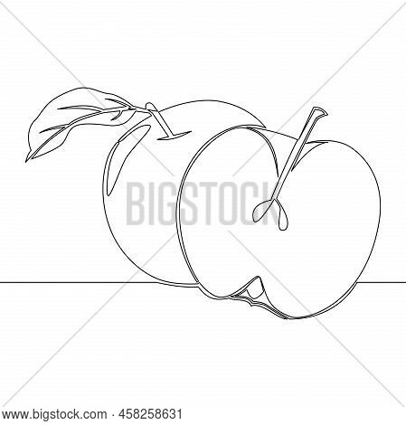 Continuous One Single Line Drawing Sliced And Whole Healthy Apples Icon Vector Illustration Concept