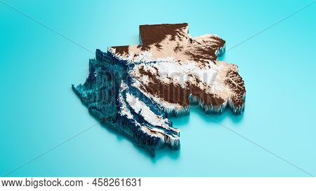 Topographic Gabon Map Hypsometric Elevation Tint Spectral Shaded Relief Map 3d Illustration