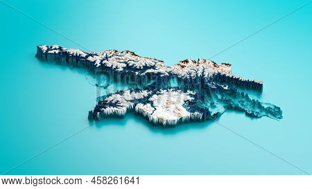 Topographic Georgia Map Hypsometric Elevation Tint Spectral Shaded Relief Map 3d Illustration