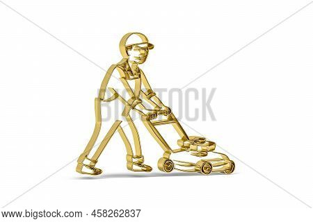 Golden 3d Lawn Mower Icon Isolated On White Background - 3d Render