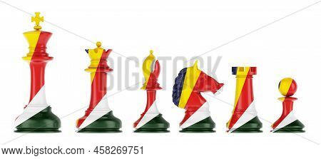 Chess Figures With Seychelloise Flag, 3d Rendering Isolated On White Background