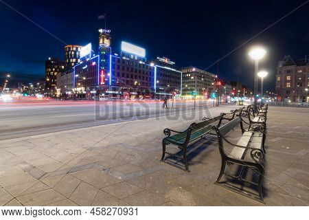 Copenhagen, Denmark - February 12 2021: Empty City Hall Square During Covid Pandemic - Radhuspladsen