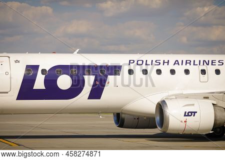 Otopeni, Romania - July 17, 2022: Lot Polish Airline Plane On The Taxiway Of The Henri Coanda Airpor