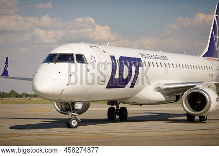 Otopeni, Romania - July 17, 2022: Lot Polish Airline Plane On The Taxiway Of The Henri Coanda Airpor