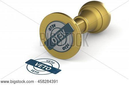 Golden Stamp With Veto Word, 3d Rendering