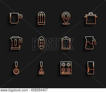 Set Line Pizza Knife, Spatula, Coffee Cup, Gas Stove, Refrigerator, Bread Loaf, Jug Glass With Water