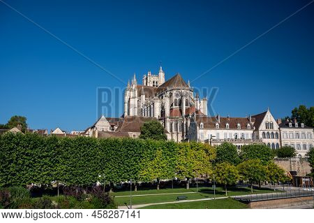 Old Streets And Houses Of Auxerre, Medieval City On River Yonne, North Of Burgundy, France